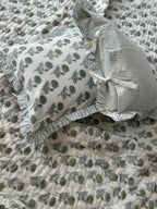 Block Print Ruffle Cushion Covers, Floral Cotton Decorative Throw, Boho Indian Canvas Pillow Covers (Set of 2)