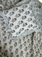 Block Print Ruffle Cushion Covers, Floral Cotton Decorative Throw, Boho Indian Canvas Pillow Covers (Set of 2)