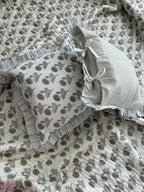 Block Print Ruffle Cushion Covers, Floral Cotton Decorative Throw, Boho Indian Canvas Pillow Covers (Set of 2)