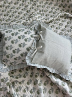 Block Print Ruffle Cushion Covers, Floral Cotton Decorative Throw, Boho Indian Canvas Pillow Covers (Set of 2)