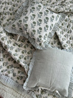 Block Print Ruffle Cushion Covers, Floral Cotton Decorative Throw, Boho Indian Canvas Pillow Covers (Set of 2)