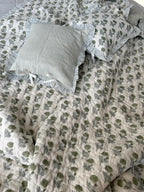 Block Print Ruffle Cushion Covers, Floral Cotton Decorative Throw, Boho Indian Canvas Pillow Covers (Set of 2)